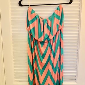 Strapless Maxi Dress Chevron Pattern